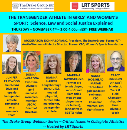REGISTER NOW FOR WEBINAR #4 "THE TRANSGENDER ATHLETE IN GIRLS’ AND WOMEN’S SPORT" Panelist Photos Promo